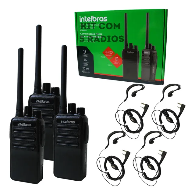 Kit 5 Rádio Comunicador Intelbras Uhf Rc3002 +5 Fone +brinde