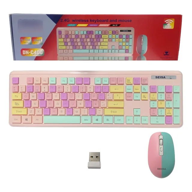 Kit Teclado Y Mouse Para Pc Laptop Inalámbrico Rosado 
