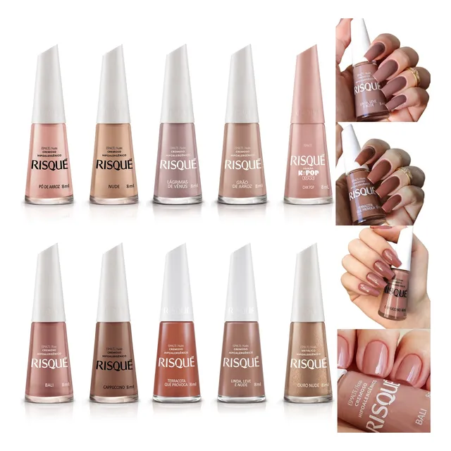 Kit Esmalte Risque Atacado Manicure 10 Cores Tons Nude