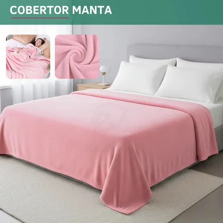 Cobertor Manta Casal Microfibra Flacee Quentinha 2,20 X 1,80 Macia Veludo Liso Cor Rosa Claro Premium