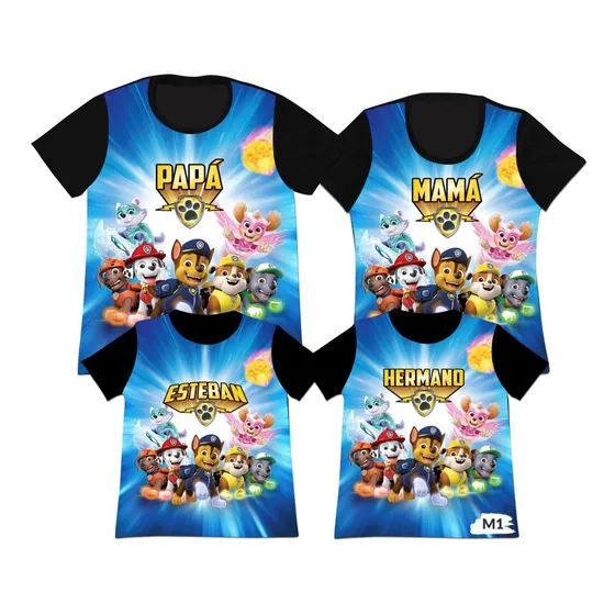 Franela Set 4 Papa Mama Hermano Paw Patrol Patrulla Canina