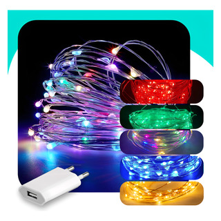 Cordão Fio De Fada 10m 100 Leds Enfeite Natal Usb Cordão Fio De Fada 10m 100 Leds Enfeite Natal Usb