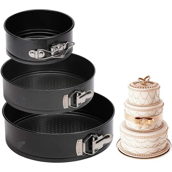 X3 Torteras Asadera Desmontable Antiadherente 18-20-22cm Color Negro