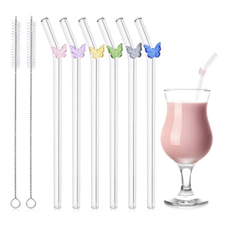6 Popotes Reciclable Mariposa Pajitas Cristal Con Cepillo 6 Popotes Reciclable Mariposa Pajitas Cristal Con Cepillo