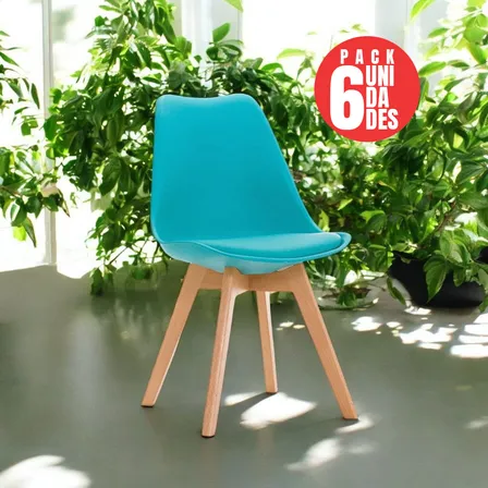 Silla de comedor Tienda El Garage Eames acolchada color calipso x 6 unidades