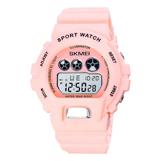 Reloj Unisex Skmei 1775 Sumergible Digital Alarma Cronometro Color De La Malla Rosado