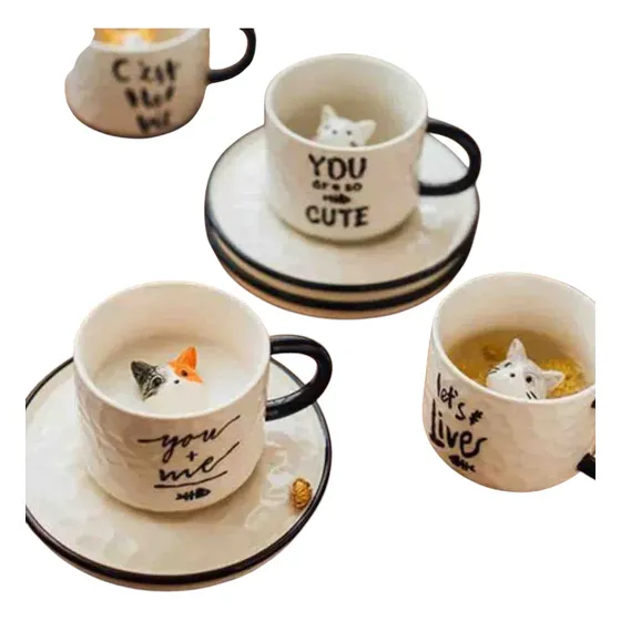 Mug Taza Plato Vajilla Gato Cuchara Pocillo