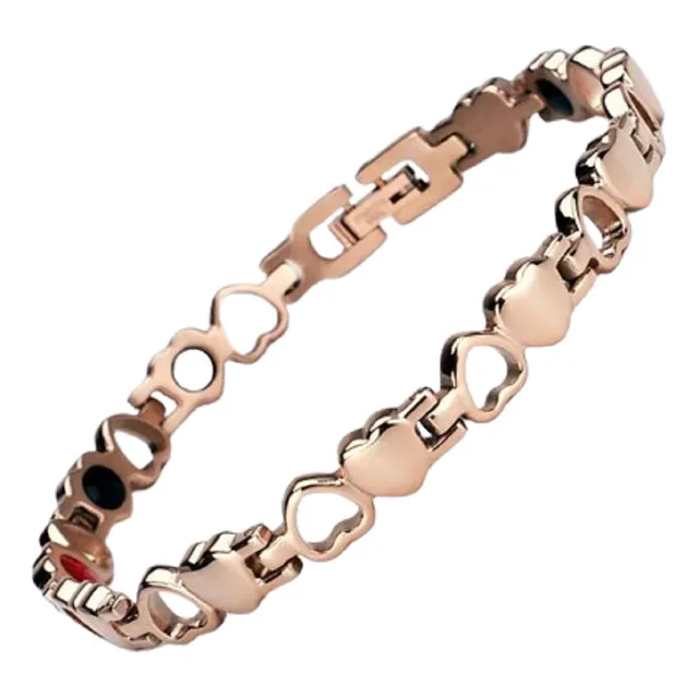 Pulsera Dama Biomagnetica De Acero Inoxidable 316l Rosa 