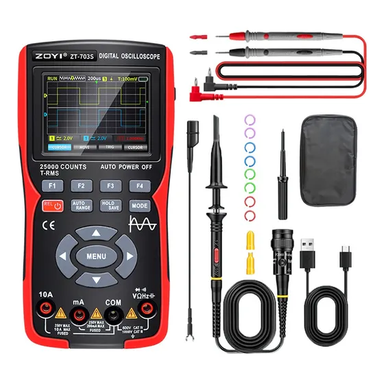 Osciloscopio Digital Zoyi Zt703s, Multímetro 3 En 1, 50 Mhz,