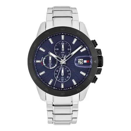 Relógio Masculino Tommy Hilfiger Th1792198 Silver Dylan Bezel Preto Azul Fundo Prateado