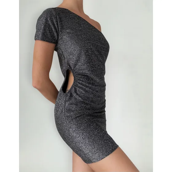 Vestido Corto De Lurex Con Un Solo Hombro Y Recorte