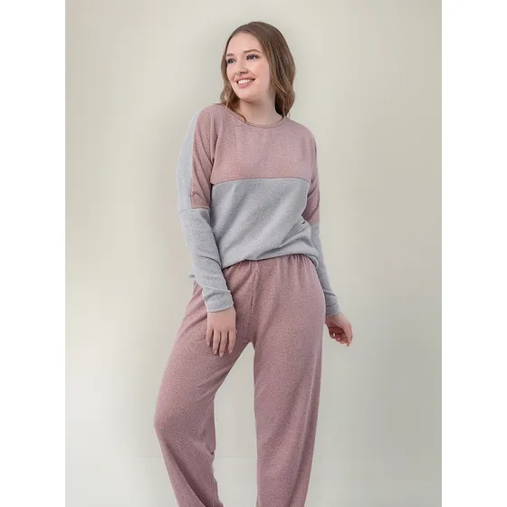 Pijama Lanilla Cortes Combinado Manga Larga Lencería Lumiere