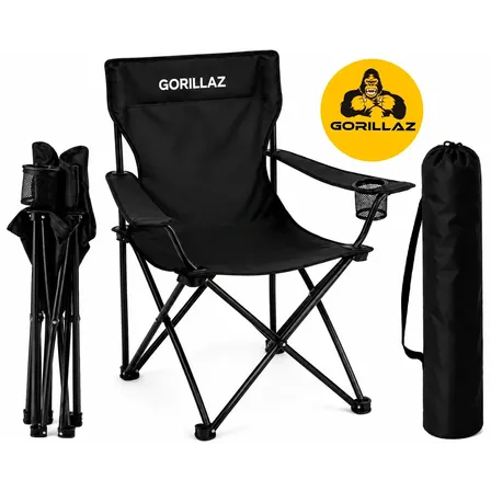 Cadeira Dobrável Camping Portátil Com Apoio de Braço Porta-copos Bolsa Transporte Praia Pesca Suporta 120kg Gorillaz