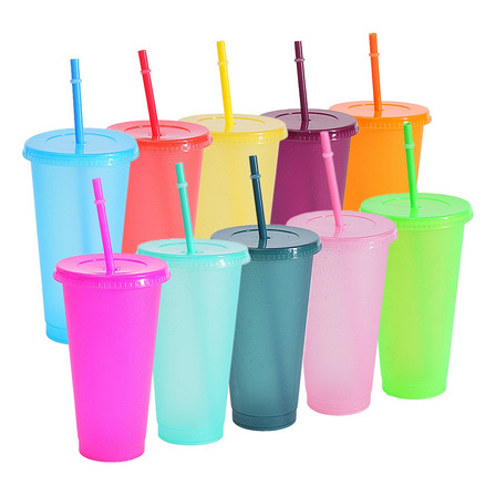 Set De Tazas Glitter 710ml Con Pajita Reutilizables 10pzs Set De Tazas Glitter 710ml Con Pajita Reutilizables 10pzs