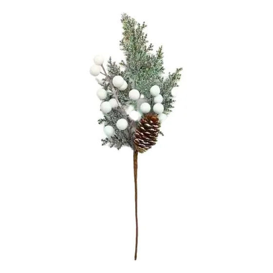 Rama De Navidad Helecho Nevado  Y Berry Blanco Con Pinas 32