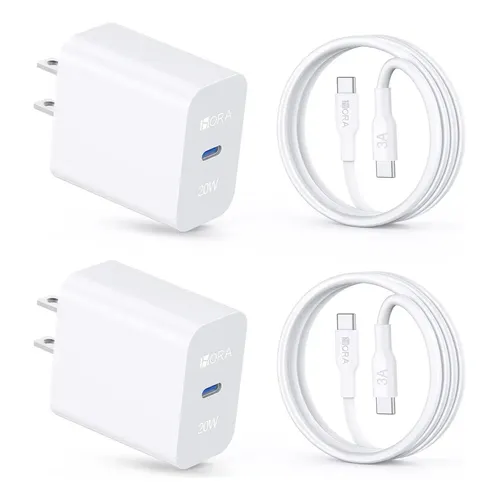 3 Piezas Cargador Tipo C 20W USB C Carga Rapida con 3 Pack Cable C a C ...