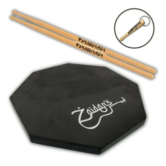 Pad Estudo Bateria Percussão 20cm ou 8 Polegadas Zaidan's com Par Baquetas Vanguarda 6A Spanking