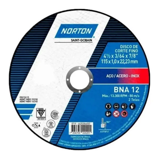 Disco De Corte 4 1/2 X 1.0 X 22.23 Mm Norton Bna 12 25pcs 