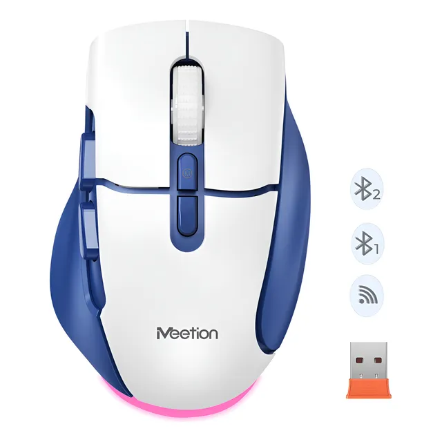 Mouse Inalambrico Recargable 2.4g/bluetooth/cable Ergonómico Azul