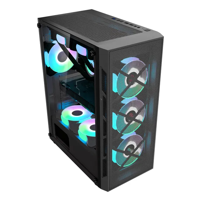 Gabinete Gamer Rgb Zenei 2103 Mesh Negro Con Vidrio Templado