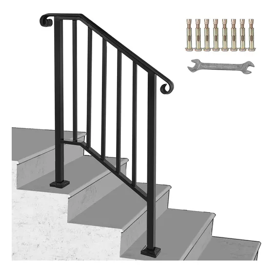 Vevor Barandal Pasamanos De Hierro Forjado Ajustar 2-3 Pasos Color Negro