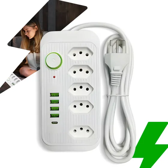 Extensão Filtro De Linha Régua Tomadas + Usb + Tipoc 