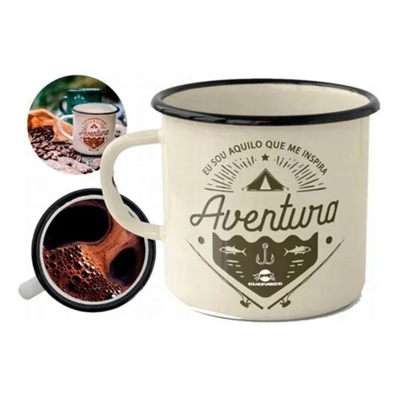 Caneca Ferro Esmaltado Camping Pesca Trilha 240ml Guepardo