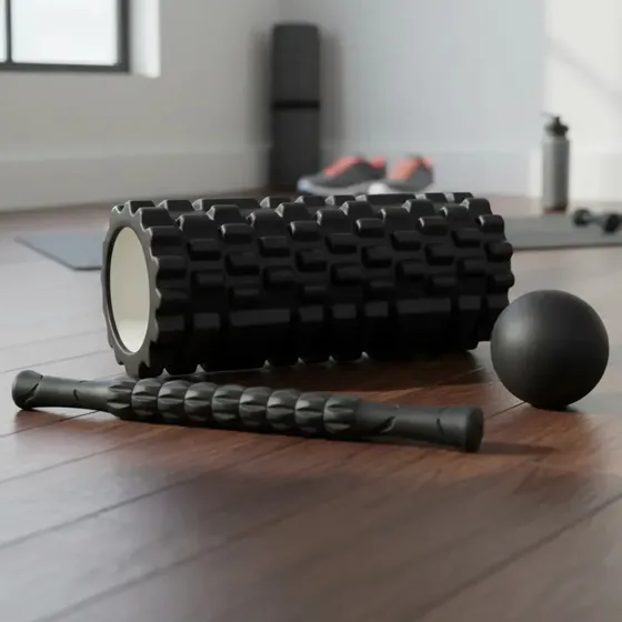 Kit Occy Bastão Rolo Bola Massagem Liberação Miofascial Fitness