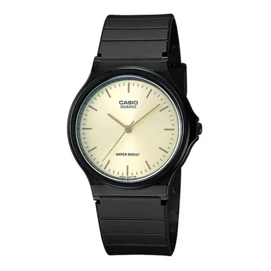 Reloj pulsera Casio MQ-24-9E con correa de resina color negro - fondo dorado | Cuotas sin interés