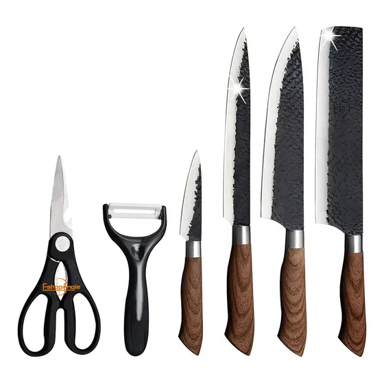 Set De Cuchillos Cocina Profesional Acero 6 Pzs Color Negro