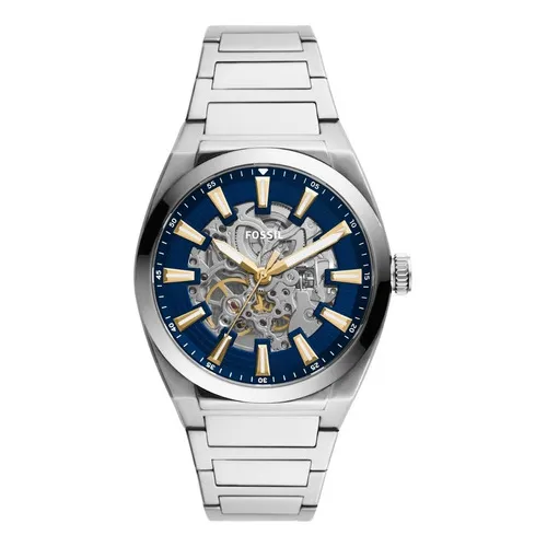 Reloj Hombre Fossil Everett Acero Automatico Color De La Correa Plateado