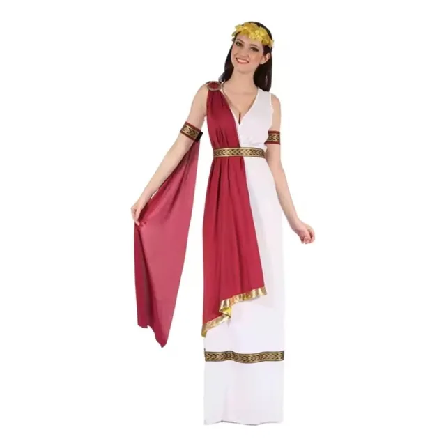 Vestido Diosa Griega Largo Blanco Con Rojo