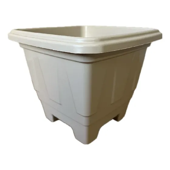 Vaso Grego Quadrado Médio Bege N3 Com Pé Vida Verde