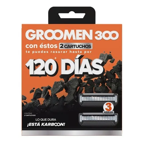 Groomen 300 120 Días Cartuchos Desechables 3 Navajas 2 Pzas