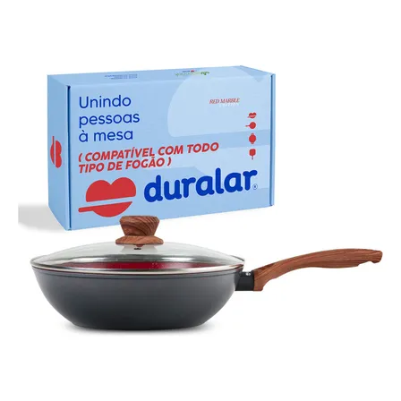 Frigideira Wok Cerâmica Antiaderente N28 Red Marble Duralar Vermelho