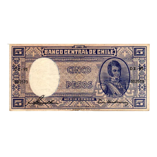 5 Pesos Chile 1957 Billete Coleccion Antiguo