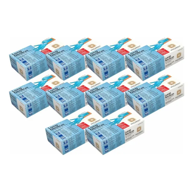 Luva Nitrílica Azul Procedimento S/ Pó Kit 1000un Descarpack