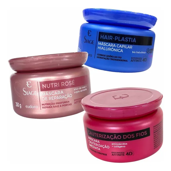Kit Siàge Máscaras Hair Plastia + Nutri Rosé + Cauterização