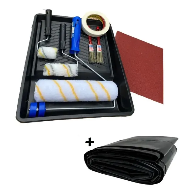 Kit Pintura Tigre Parede Bandeja Rolo Lã Fita Crepe E Pincel 19 Pç