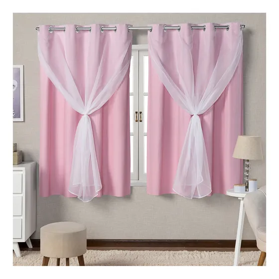 Cortina Blackout Com Voil  2,80x1,60 Rosa Quarto De Menina