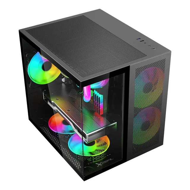 Gabinete Gamer XZEAL CXi1 Micro ATX Mini Torre 3 Fan Cristal Templado ARGB Negro XZGAMC1B
