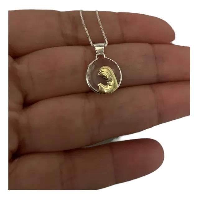 Cadena Plata 925 Dije Medalla Cristal Virgen Niña Oro 18 K