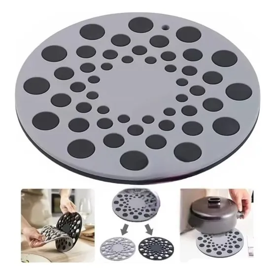Posafuentes Doble De Silicona Encastre Posa Olla Pava 2 En 1 Color Gris/negro
