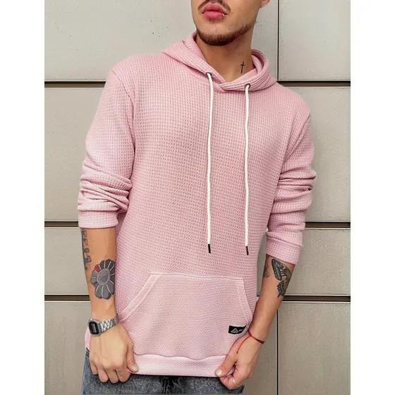 Sweater Hombre Con Capucha Y Bolsillo Canguro Panal Frizzado