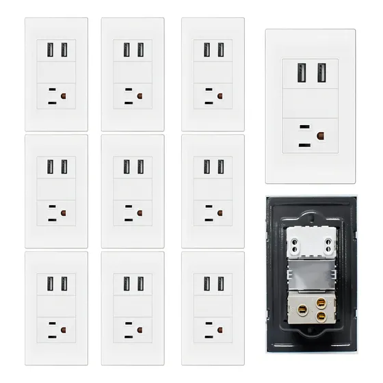 Tomacorriente Contacto Placa Usb Megaluz Hy-b309 (10pzs) Color Blanco