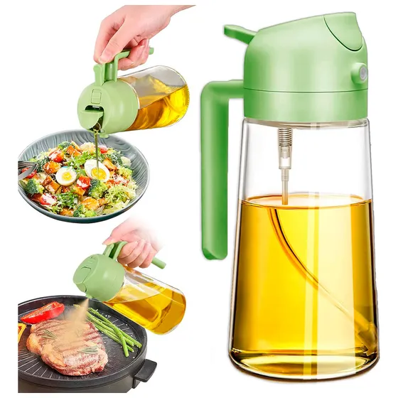 Spray Borrifador Água Oléo De Cozinha Recipiente Em Vidro Transparente Tempero 470ml Verde Casa Attract 4x4sc