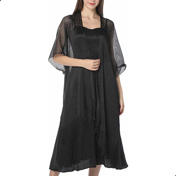 Chalina Fiesta Calada Brillosa Pashmina Elegante Vestido Color Negro Diseño De La Tela Lisa Talla Tamaño Medio