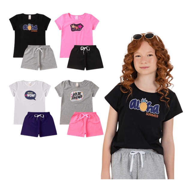 Kit 4 Peças Juvenil Menina 02 Blusas + 02 Shorts 10 A 16 Kit 4 Peças Juvenil Menina 02 Blusas + 02 Shorts 10 A 16