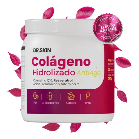 Colágeno Hidrolizado + Coenzima Q10 + Resveratrol | 10g | 360g | Dr Skin | ¡Fortalecé Piel, Articulaciones Y Cabello! Antiage Con Antioxidantes Naturales | Ácido Hialurónico Y Vitamina C