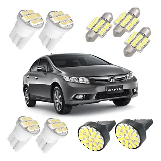 Kit Lampadas Led Civic 2012 2013 Pingo Placa Teto Ré Civic - Branca